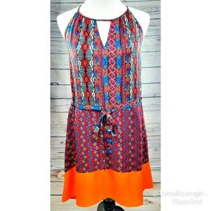Bar III Hi/Low geometric halter dress XS orange
